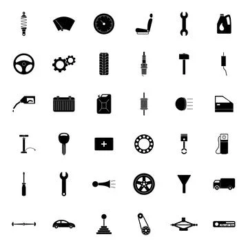 Vector Car Service Icons Set. Auto Parts Symbols, Vehicle Repair Tools Stock Illustration