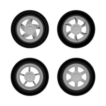 Vector car wheels set isolated on white Stock Illustration