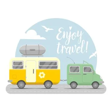 Vector caravan trailer end car illustration Stock Illustration