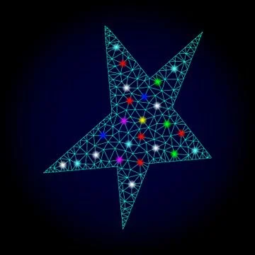 Vector Carcass Mesh Asymmetrical Star with Glare Spots for Chistmas Stock Illustration