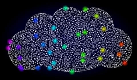Vector Carcass Mesh Cloud with Spectrum Colored Glowing Spots イラスト素材