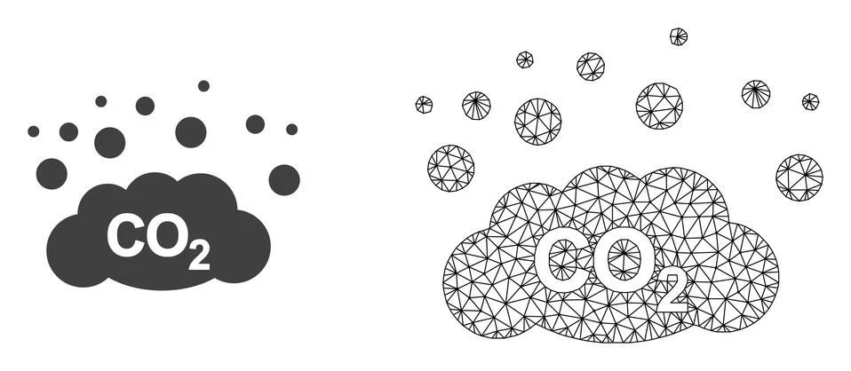 Vector Carcass Mesh CO2 Gas Emission and Flat Icon Stock Illustration