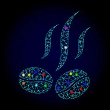 Vector Carcass Mesh Coffee Beans Smell with Glowing Spots for Chistmas 스톡 일러스트