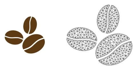 Vector Carcass Mesh Coffee Beans and Flat Icon 库存插图