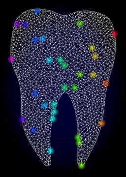 Vector Carcass Mesh Dental Tooth with Spectrum Colored Light Spots Stock Illustration