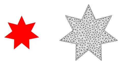 Vector Carcass Mesh Eight Corner Star and Flat Icon Stock Illustration