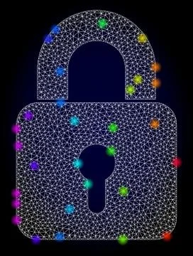 Vector Carcass Mesh Lock with Rainbow Colored Light Spots Stockillustratie