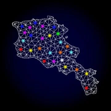 Vector Carcass Mesh Map of Armenia with Glare Spots for New Year イラスト素材