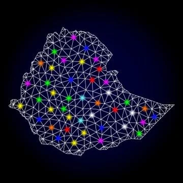 Vector Carcass Mesh Map of Ethiopia with Glare Spots for Christmas Stock Illustration