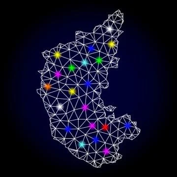 Vector Carcass Mesh Map of Karnataka State with Glare Spots for Christmas Stock Illustration