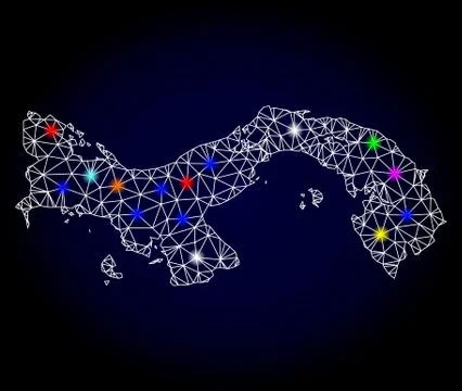 Vector Carcass Mesh Map of Panama with Glare Spots for New Year Stock Illustration