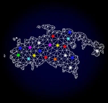 Vector Carcass Mesh Map of Saint John Island with Glowing Spots for New Year Stock Illustration