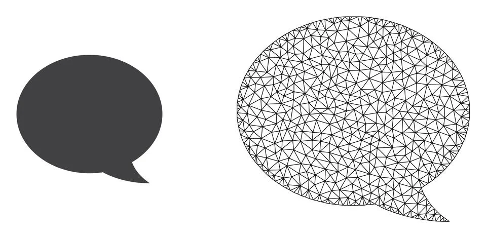 Vector Carcass Mesh Message Cloud and Flat Icon Stock Illustration