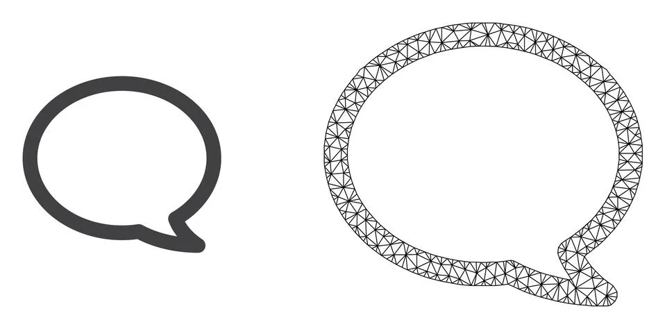 Vector Carcass Mesh Message Cloud and Flat Icon Stock Illustration