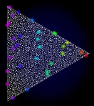 Vector Carcass Mesh Play Function with Spectrum Colored Glowing Spots Illustrazione stock