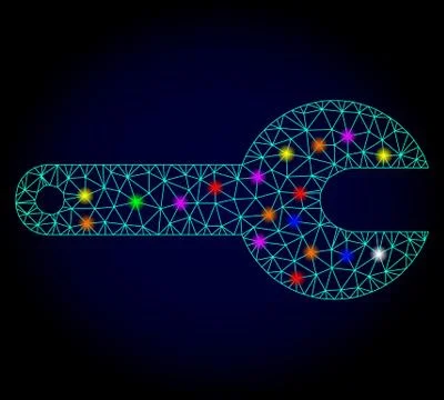 Vector Carcass Mesh Spanner Tool with Glare Spots for Chistmas Stock Illustration