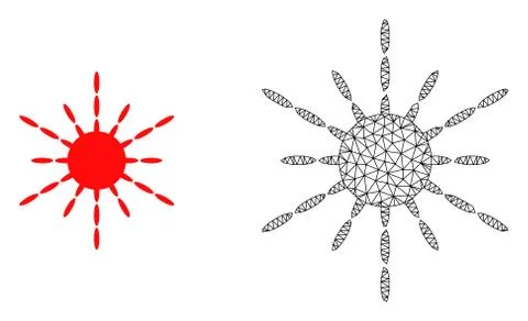 Vector Carcass Mesh Sun Rays and Flat Icon Illustrazione stock