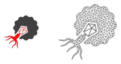Vector Carcass Mesh Virus Infecting Cell and Flat Icon Stock-Illustration