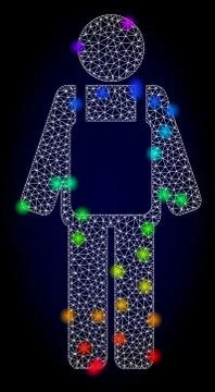 Vector Carcass Mesh Worker Person with Rainbow Colored Light Spots Stock Illustration