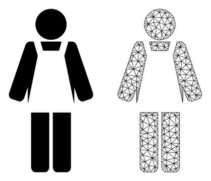 Vector Carcass Mesh Worker Person and Flat Icon Stock Illustration