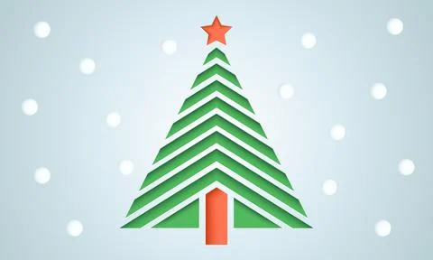 Vector card with Christmas tree, cut from paper. Abstract geometric Christm.. Stock Illustration