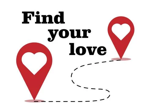 Vector card design with heart shaped location pin, love quote. Valentine's Day. Stock Illustration