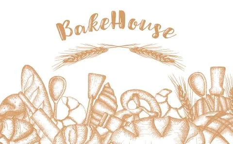Vector card design with ink hand drawn baking illustration. Stock Illustration