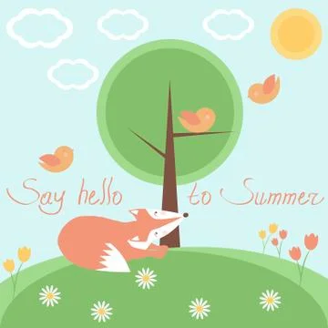 Vector Card with fairy tale landscape Stock Illustration