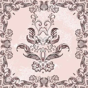 Vector card with floral ornament. Vector illustration. Stock Illustration