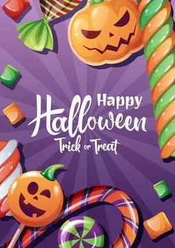 Vector card with Halloween sweets or poster for the holiday with handwritten  Stock Illustration