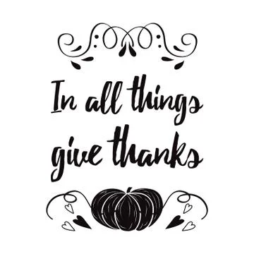 Vector card with hand drawn black pampkin and thanksgiving inspirational quot Stock Illustration
