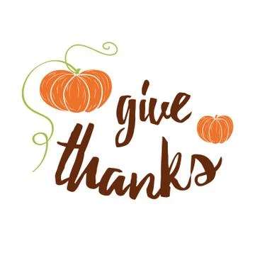 Vector card with hand drawn orange pampkin and text Give Thanks on white back Stock Illustration