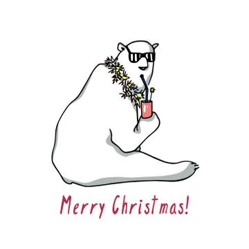 Vector card with hand drawn polar bear Illustrazione stock