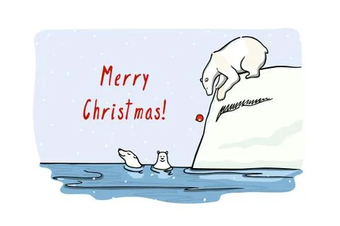 Vector card with hand drawn polar bear Stock Illustration