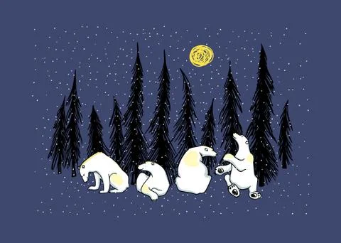 Vector card with hand drawn polar bears Stock Illustration