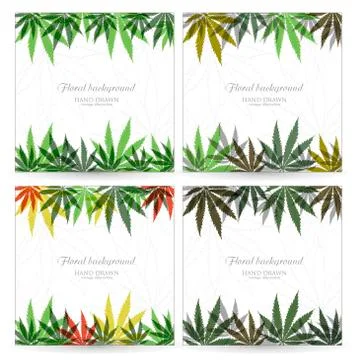 Vector card or invitation design with hand drawn Marijuana leaf. Cannabis Stock Illustration