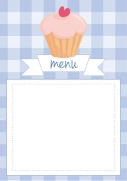 Vector card or menu with blue plaid and cupcake Stock Illustration