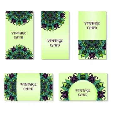 Vector card set. Round ornamental pattern Illustrazione stock