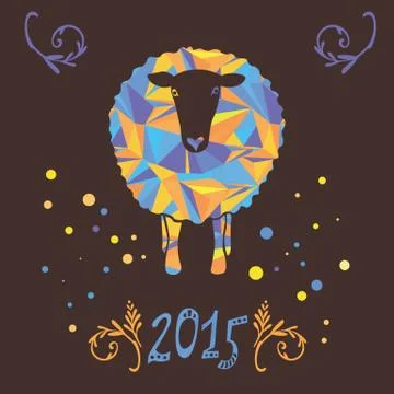 Vector card with sheep and 2015 Stock Illustration