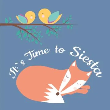 Vector Card with Simple design of cute birds and fox Stock Illustration