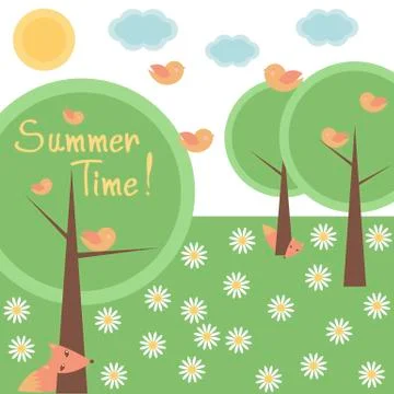 Vector card with summer forest . Stock Illustration