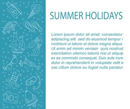 Vector card with summer holiday vector line icons Stock Illustration