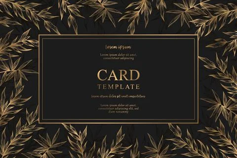 Vector card template with hand drawn gold leaves and branches frame isolated  Stock Illustration