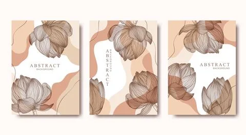 Vector card templates collection with hand drawn lotus flowers and abstract.. Illustrazione stock