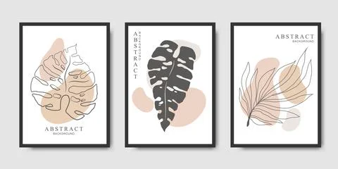 Vector card templates collection with hand drawn tropical leaves and abstra.. Stock Illustration