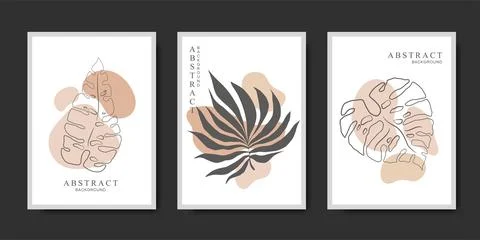 Vector card templates collection with hand drawn tropical leaves and abstra.. Illustrazione stock