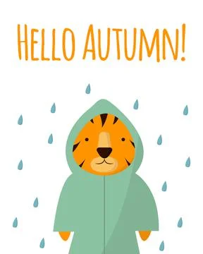 Vector card with a tiger in a raincoat Stock Illustration