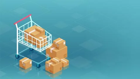Vector of cardboard boxes and shopping cart Stock Illustration