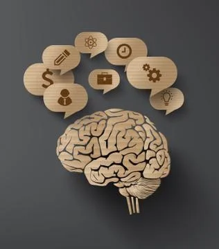 Vector Cardboard  of brain and bubble speech. Stock Illustration