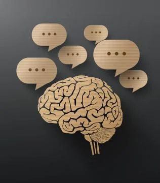 Vector Cardboard  of brain and bubble speech. Illustrazione stock